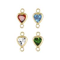 Gold Filled Cubic Zirconia Heart Shape Connector With Vertical Flat Ring