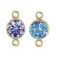 Gold Filled Cubic Zirconia Round Bezel Connector With Flat Ring