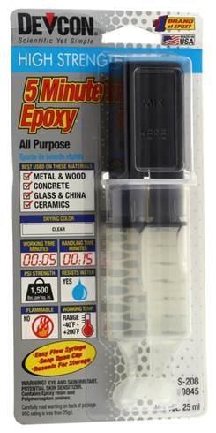 5-minutes epoxy all purpose nonflammable clear color cure 25 milliter 5 minutes bonds