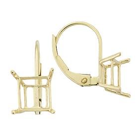 14ky 6mm square 4 prong leverback earring