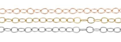 14K Gold Chain 1.30mm Width Flat Round Cable Chain