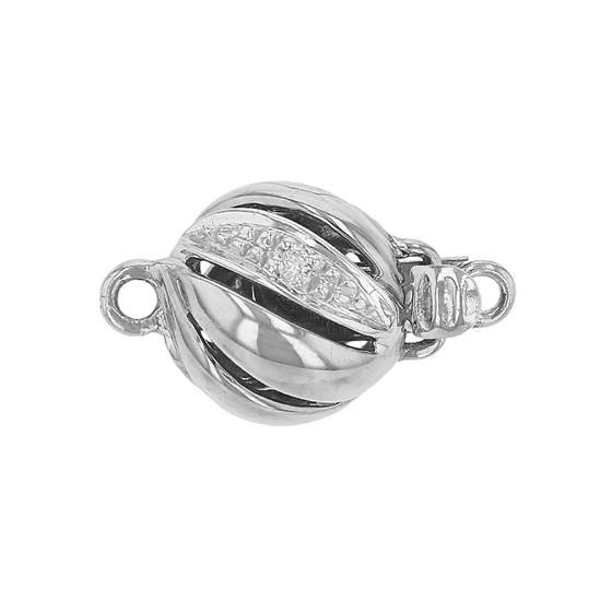 14kw 8mm diamond accent hollow spiral ball clasp