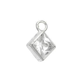 sterling silver 4.0mm cubic zirconia square charm