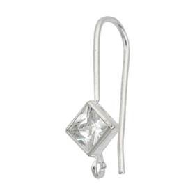 sterling silver 4mm square cubic zirconia earwire earring