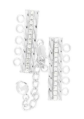sterling silver 6x29mm crystal adjustable bar clasp with chained mirror bead end