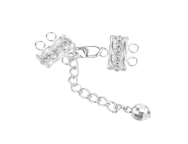 sterling silver 6x13mm crystal adjustable bar clasp with chained mirror bead end