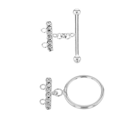 sterling silver 15mm 2 crystal toggle clasp