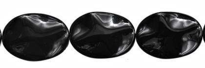 18x25mm wave oval drill through black agate bead
