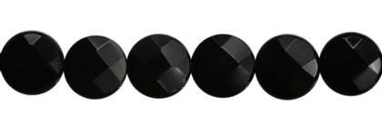 12mm coin faceted black agate bead