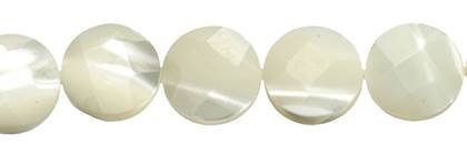 15mm coin faceted white mother of pearl bead