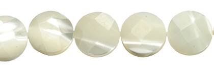 10mm coin faceted white mother of pearl bead