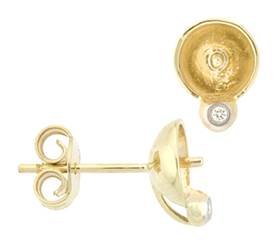 14ky 7mm cup pearl stud earring with diamond accent