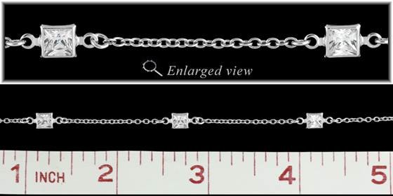 rhodium sterling silver 4mm square cubic zirconia chain