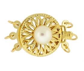 14ky 13mm 3 strands round filigree pearl clasp