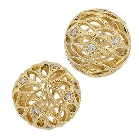 vermeil 12mm cubic zirconia filigree round bead