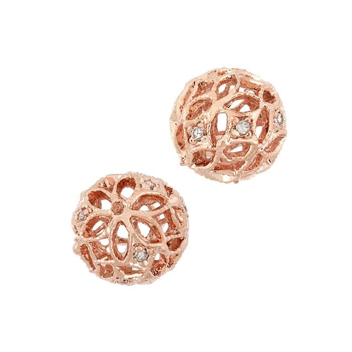 rose gold vermeil 12mm cubic zirconia filigree round bead