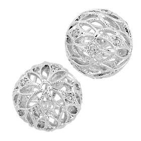 rhodium sterling silver 12mm rhodium plated cubic zirconia filigree round bead