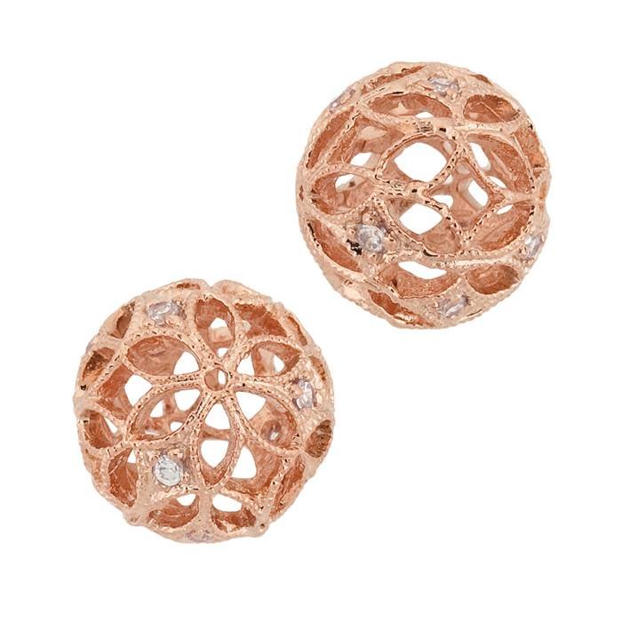 rose gold vermeil 10mm cubic zirconia filigree round bead