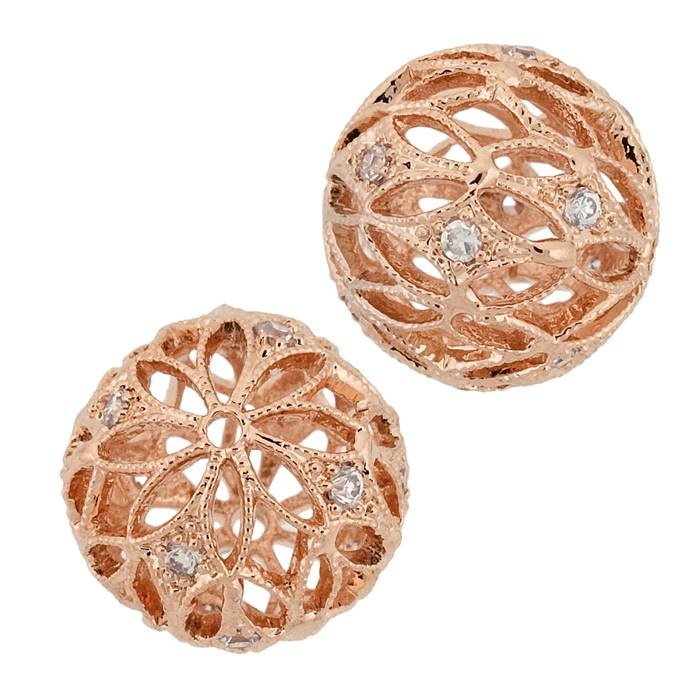 rose gold vermeil 8mm cubic zirconia filigree round bead