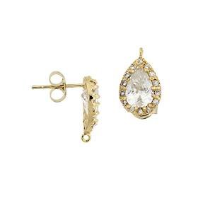 vermeil 12x9mm with ring cubic zirconia stud pear earring with ring