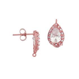 12x9mm with ring cubic zirconia stud pear earring with ring