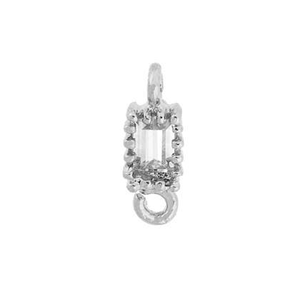 rhodium sterling silver 4x3mm rhodium plated cubic zirconia rectangle connector