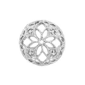 rhodium sterling silver 12mm rhodium plated cubic zirconia filigree bead cap