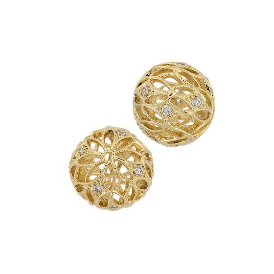 vermeil 6mm cubic zirconia filigree round bead