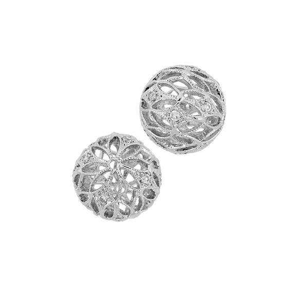 rhodium sterling silver 6mm rhodium plated cubic zirconia filigree round bead