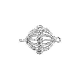 rhodium sterling silver 9mm rhodium plated cubic zirconia filigree round bead connector