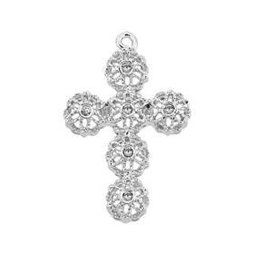 rhodium sterling silver 13x9mm rhodium plated cubic zirconia filigree cross charm