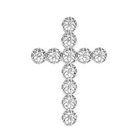 rhodium sterling silver 37x26mm rhodium plated cubic zirconia filigree cross charm