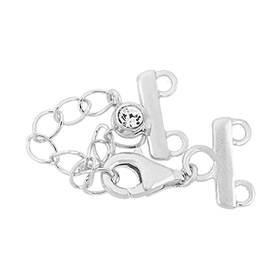 rhodium sterling silver 12mm adjustable bar clasp with cubic zirconia accent