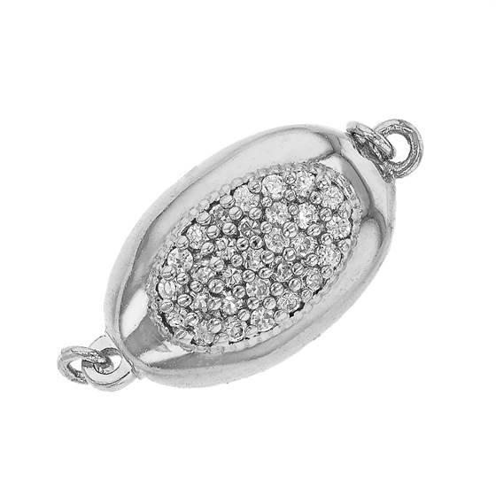 rhodium sterling silver 15x10mm cubic zirconia one touch clasp