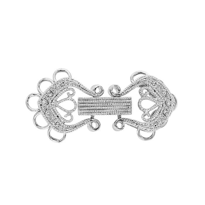 rhodium sterling silver 24x10mm rhodium plated cubic zirconia multi-strand fold over clasp