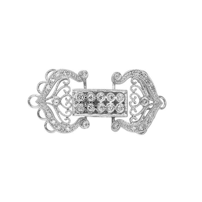 rhodium sterling silver 28x15mm rhodium plated cubic zirconia multi-strand fold over clasp