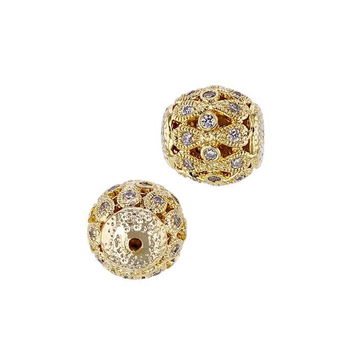 Vermeil 9mm Cubic Zirconia Filigree Round Bead