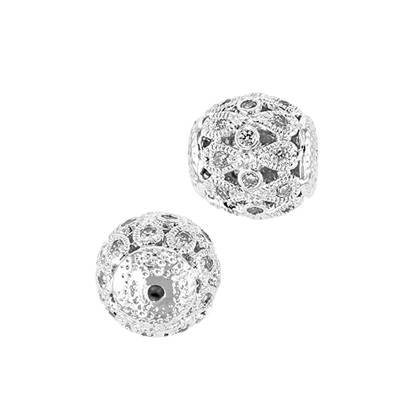 Rhodium Plated Silver Cubic Zirconia Beads