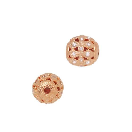 rose gold vermeil 9mm cubic zirconia filigree round bead