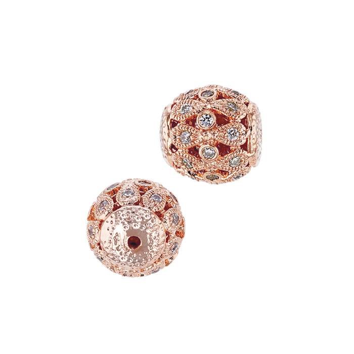 9mm cubic zirconia filigree round bead