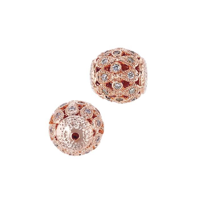 rose gold vermeil 9mm cubic zirconia filigree round bead