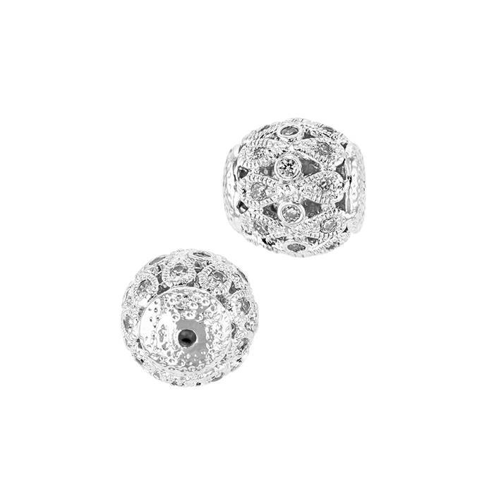 Rhodium Plated Silver Cubic Zirconia Beads