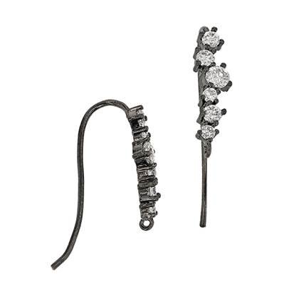 black rhodium sterling silver 6 cubic zirconia earwire earring