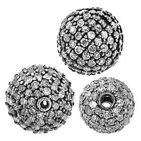 Rhodium Sterling Silver Ball Diamond Bead B-1