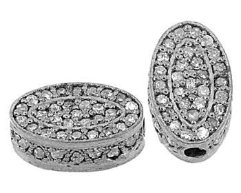 rhodium sterling silver 67pts 12x8mm diamond oval bead
