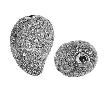 rhodium sterling silver 1.86ct 16x11mm diamond drop bead