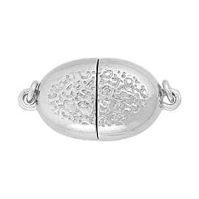 rhodium sterling silver 15x10mm oval hammer magnetic clasp