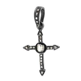 rhodium sterling silver 17x26mm 23pts diamond cross pendant