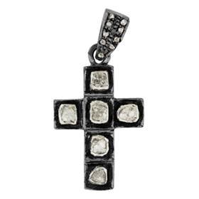 rhodium sterling silver 16x24mm 51pts diamond cross charm