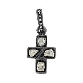 rhodium sterling silver 12x16mm 25pts diamond cross charm